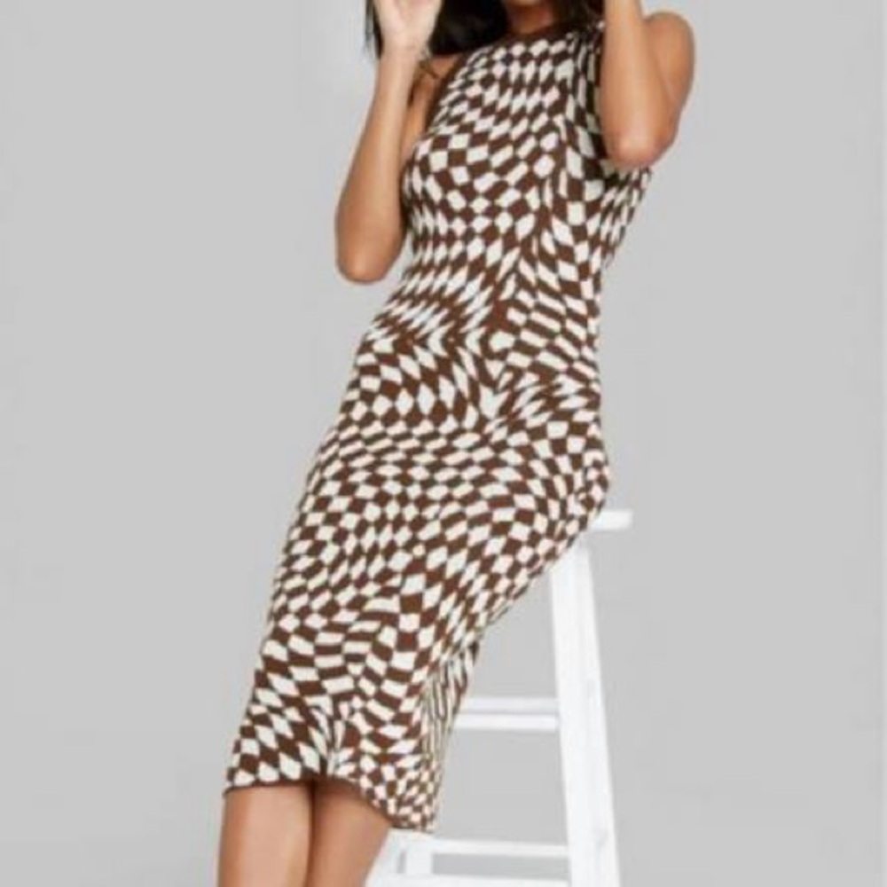NWT Wild Fable Brown and White Bodycon Dress
